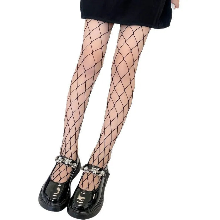 Women's anti-hook mesh stockings in solid black or white with large medium or small net pattern free size 80-160cm