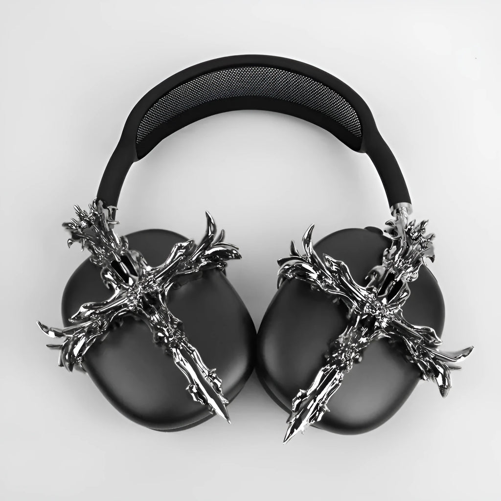Gothic resin cross headphone cover for Apple AirPods Max in silver colour