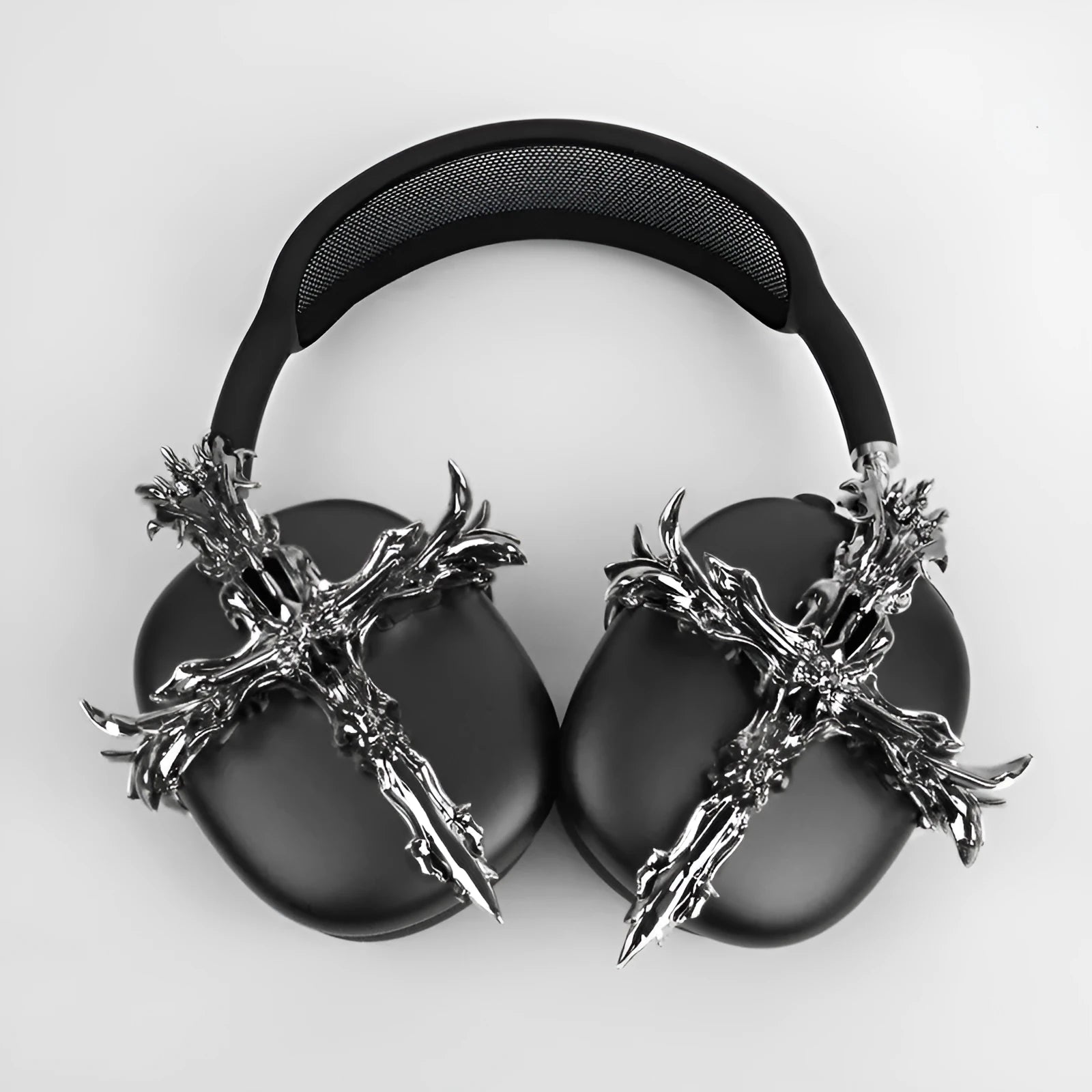 Gothic resin cross headphone cover for Apple AirPods Max in silver colour