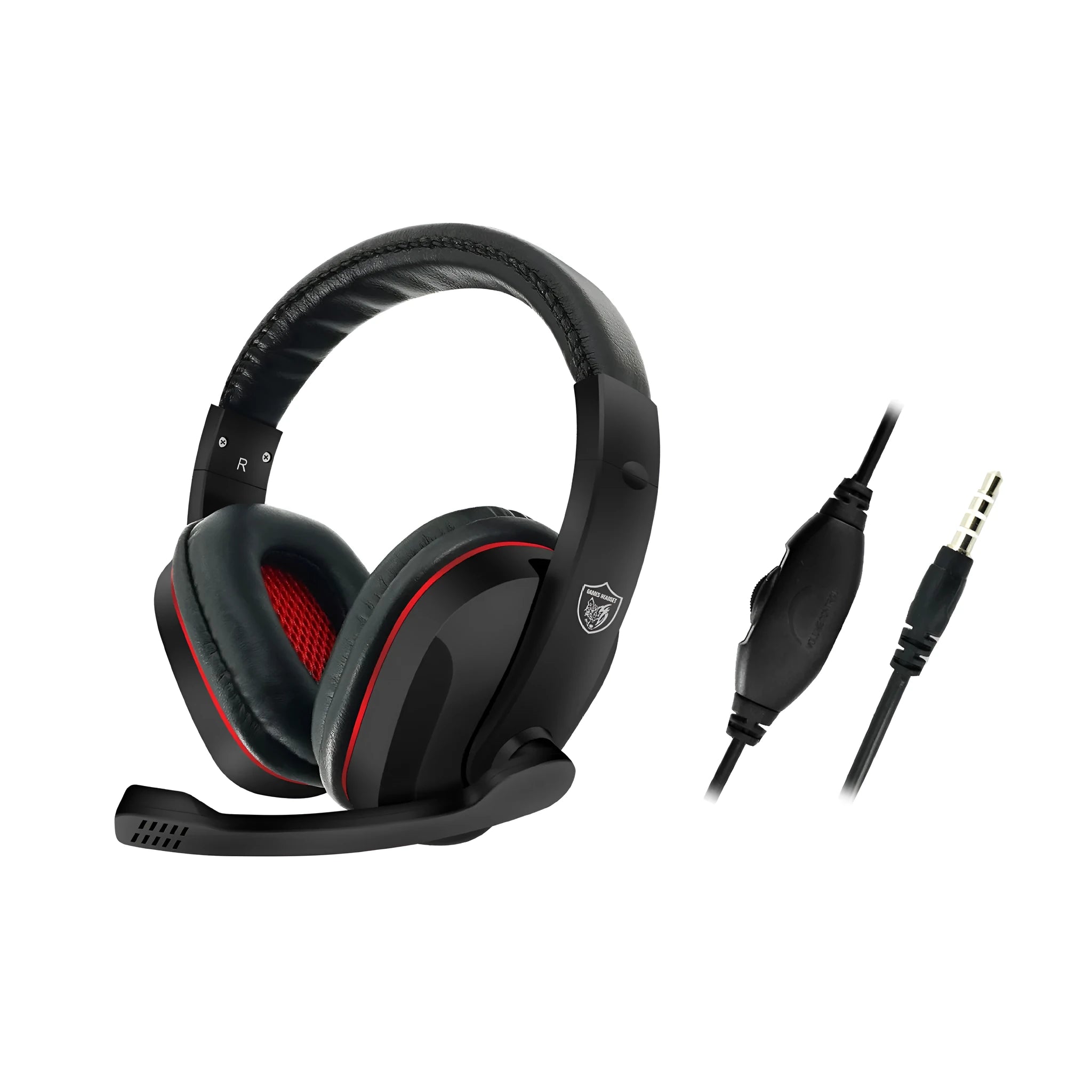 Black wired gaming headset with 40mm speakers and 1.2m cable with 6.3mm plug