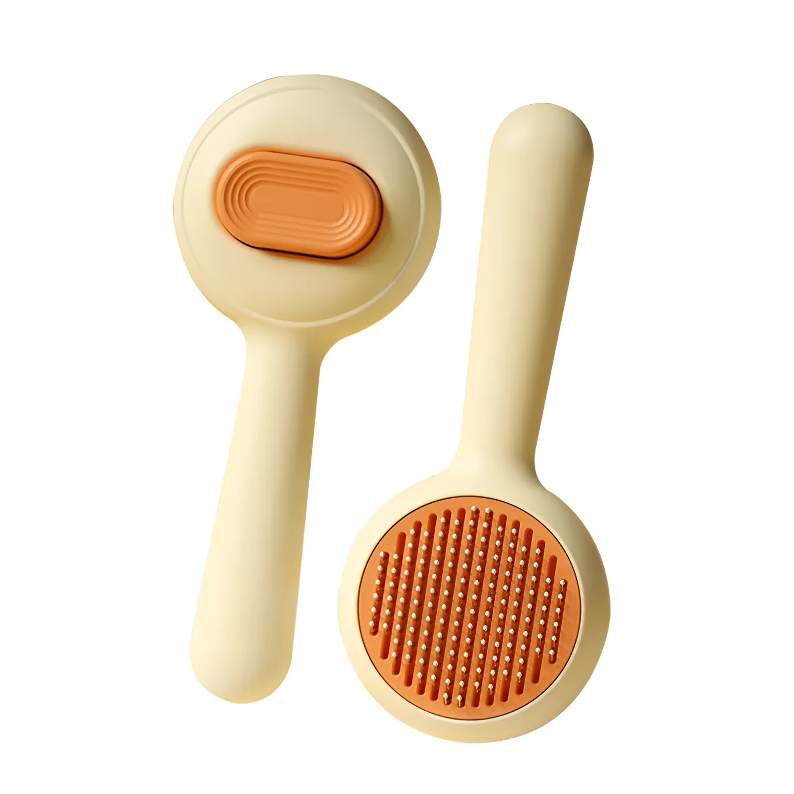 Stainless steel pet grooming comb with non-slip handle in green or yellow colour