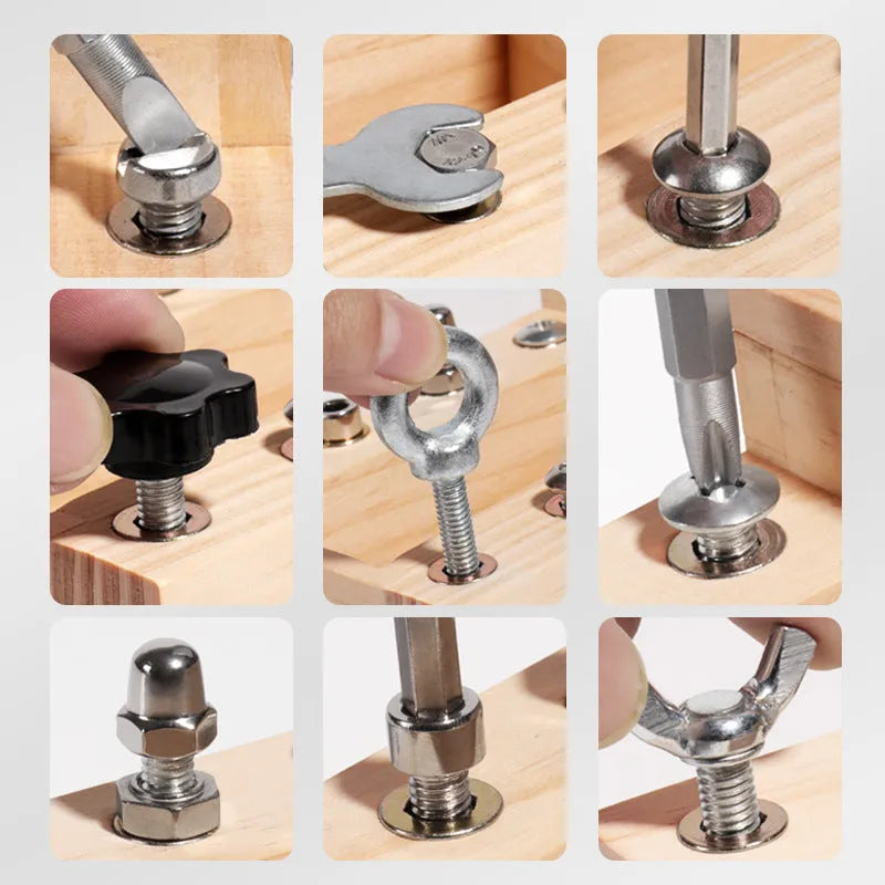 Children's wooden early education switch screw tool car colourful light nut design