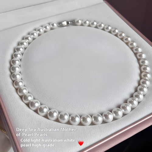 925 silver ingot buckle necklace with Australian white shell pearls on a model, unisex clavicle chain style