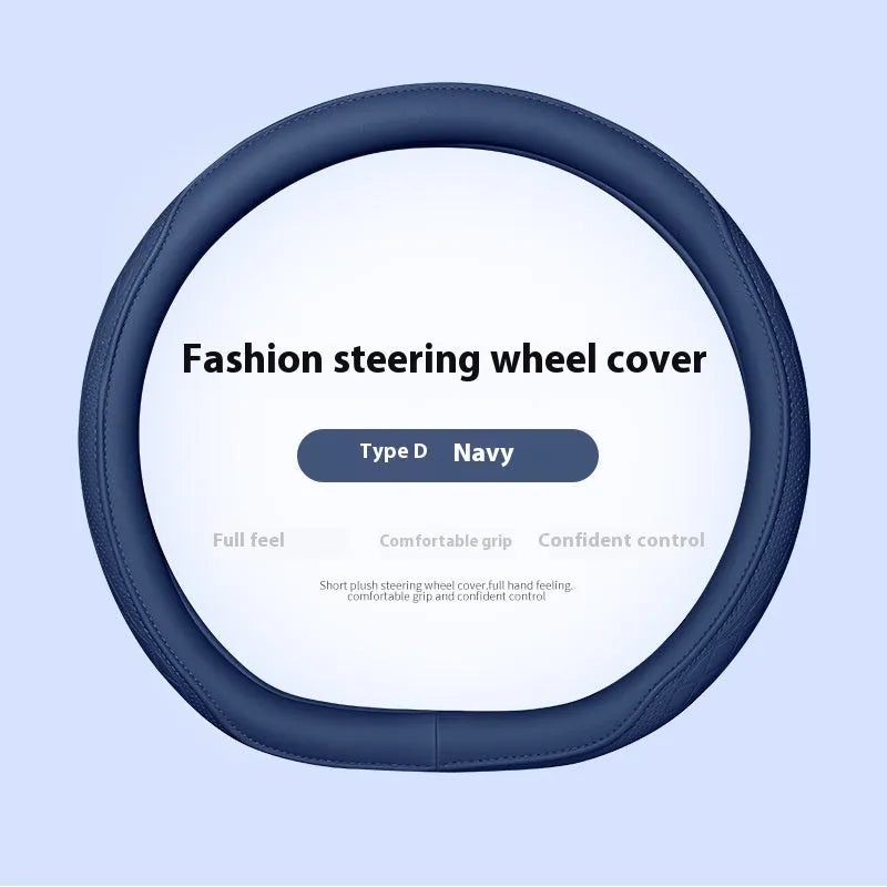Leather steering wheel cover in navy blue for 38cm car steering wheel