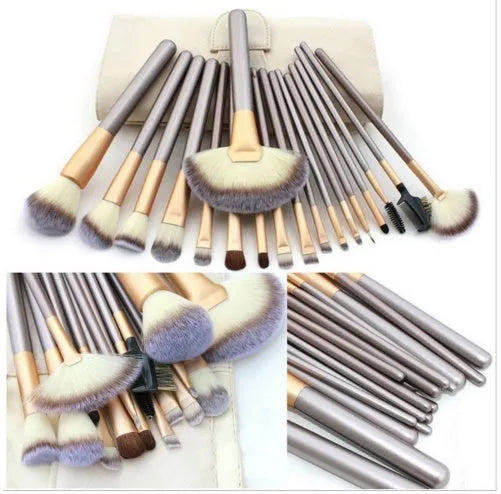 Persian make-up brush suit with rice white bristles and champagne handles arranged neatly