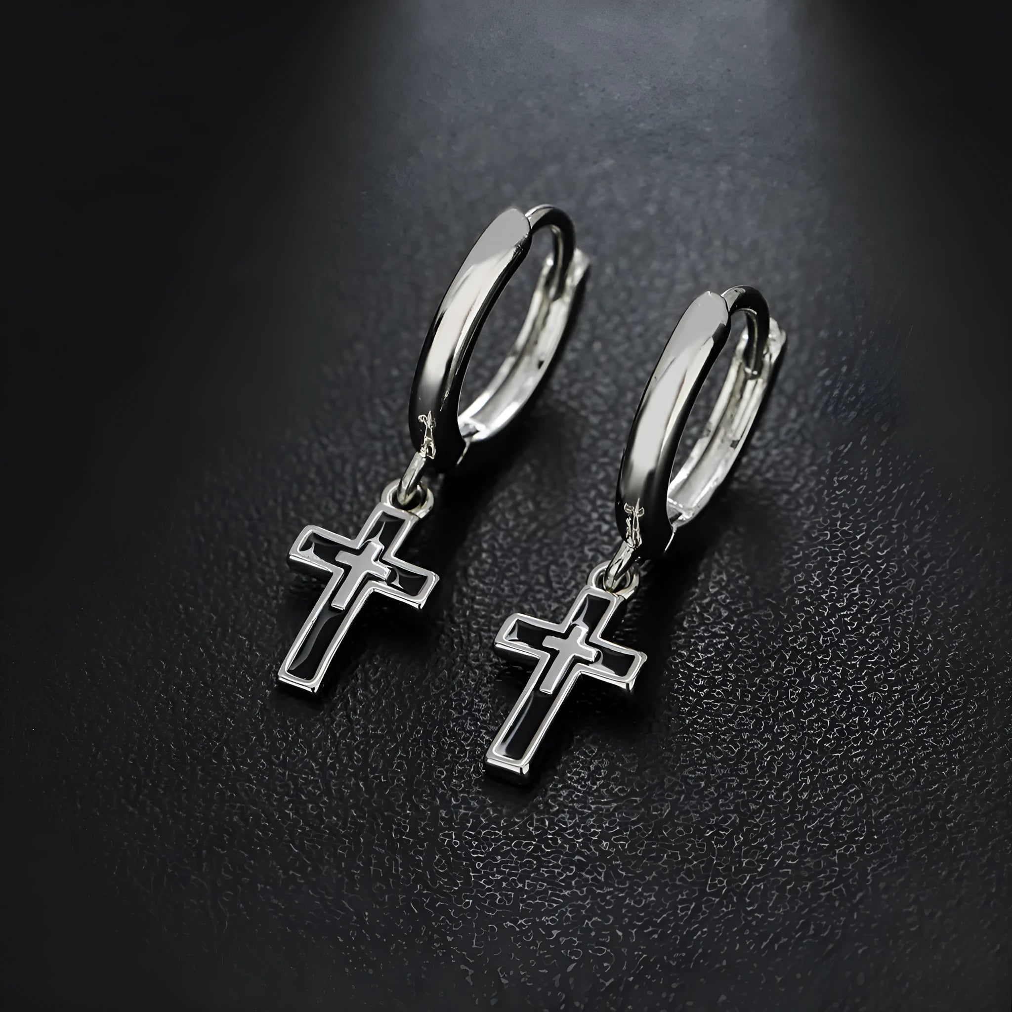 Silver plated unisex cross earrings in geometric retro style X356-A