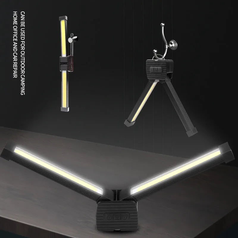 Double-sided foldable maintenance light with COB LEDs, aluminium alloy body, and Type-C charging port