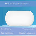 White ABS plastic wireless UV steriliser box with phone inside, showing charging indicator.