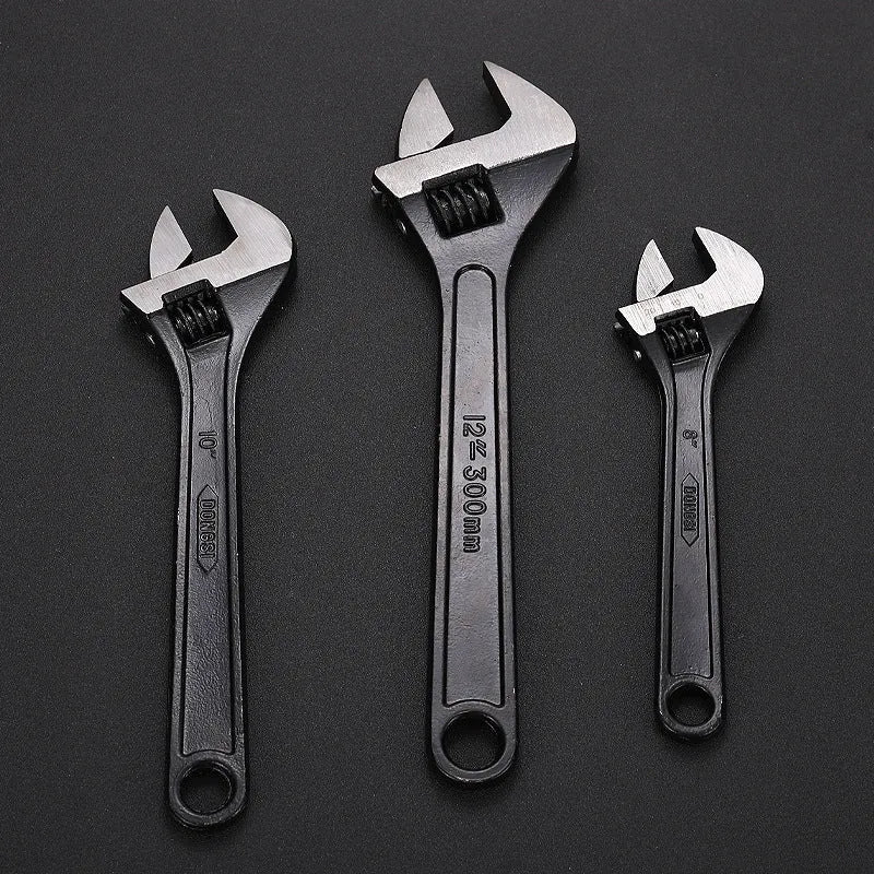 High carbon steel adjustable wrench with black finish in multiple sizes