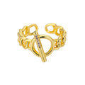 Gold plated copper adjustable open ring with zirconia inlay and OT buckle design