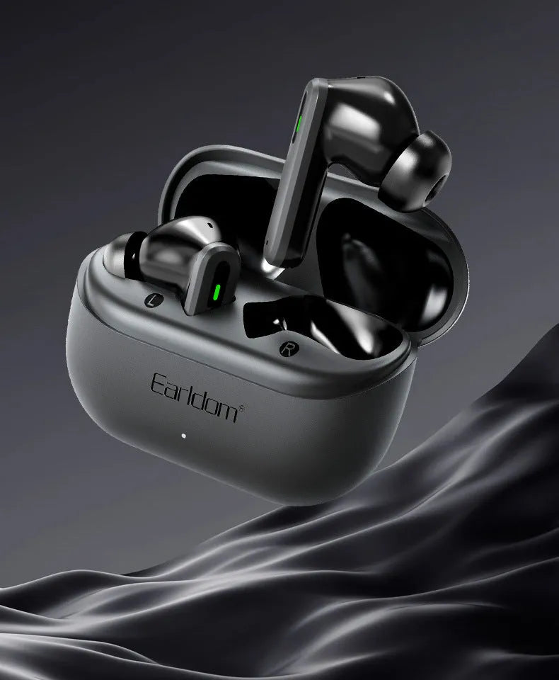 True wireless TWS38 Bluetooth earbuds in black and yellow with dual noise reduction, sports style