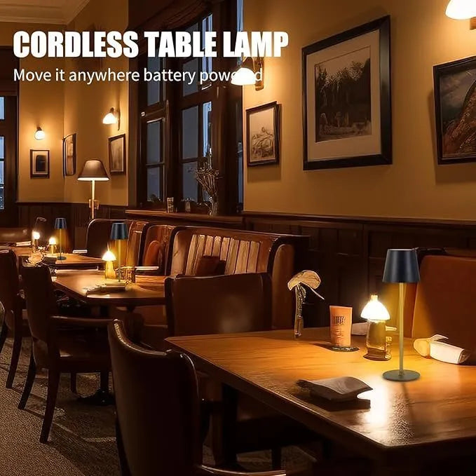 Rechargeable waterproof table lamp, 10 x 38cm, built-in battery, available in gold, black, white, rose gold, and blue