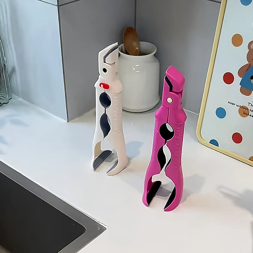 Three-in-one anti-scald clip for bowls and plates with bottle opener, non-slip, shown in Red, Rose Red and White