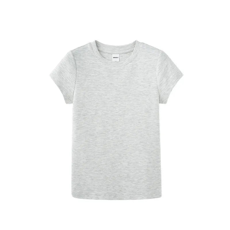 Slim fit stretch casual top in a cotton rayon spandex blend, shown in a neutral colour.