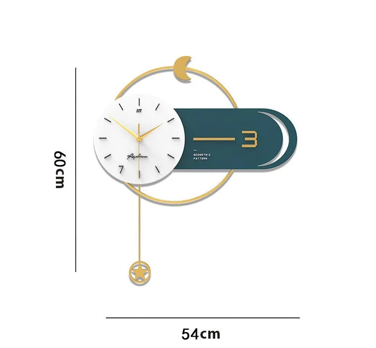 Modern simple metal wall clock in light luxury style, 54x60cm, for living room decor