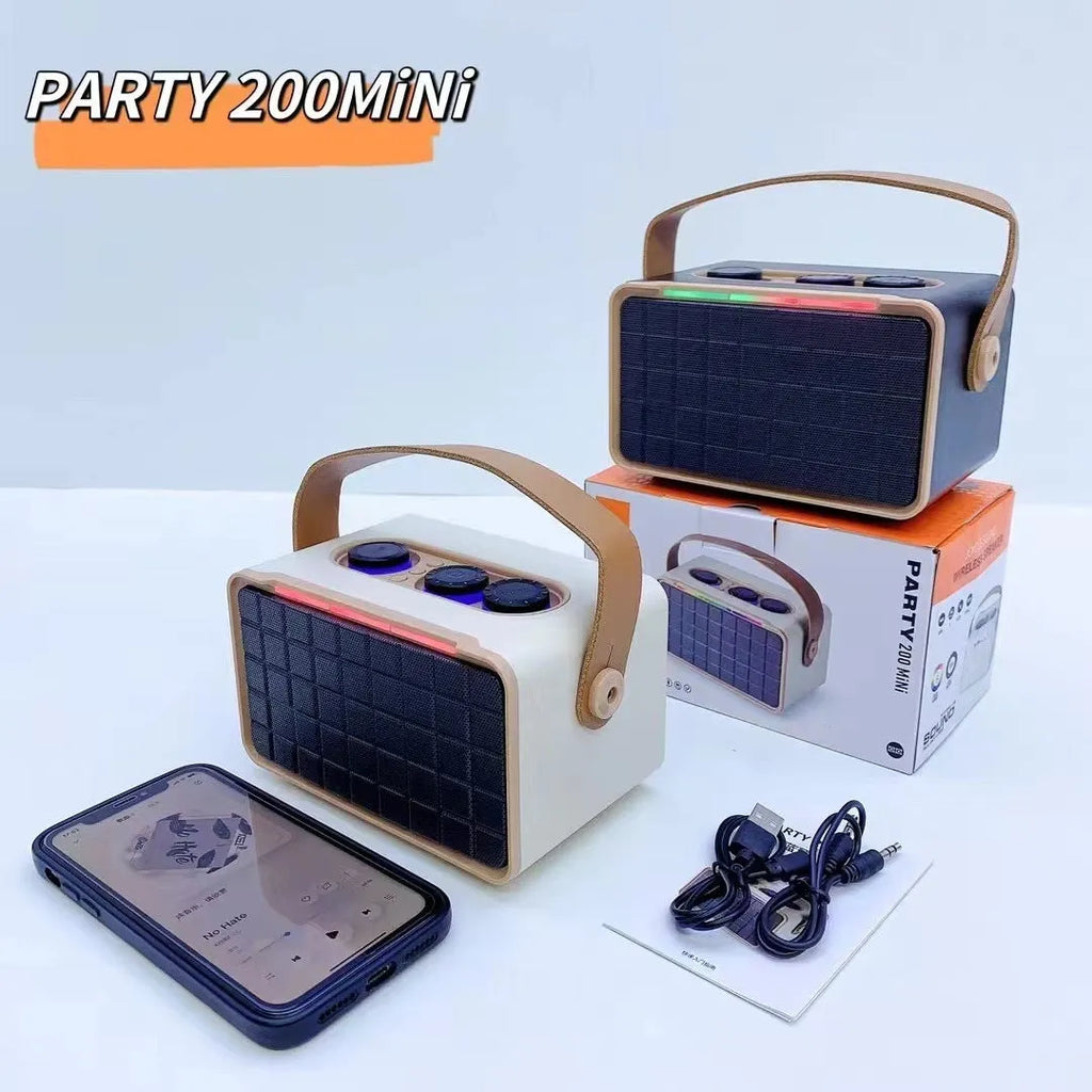 Portable outdoor Bluetooth speaker with RGB dual drivers in black, 160x97x92mm