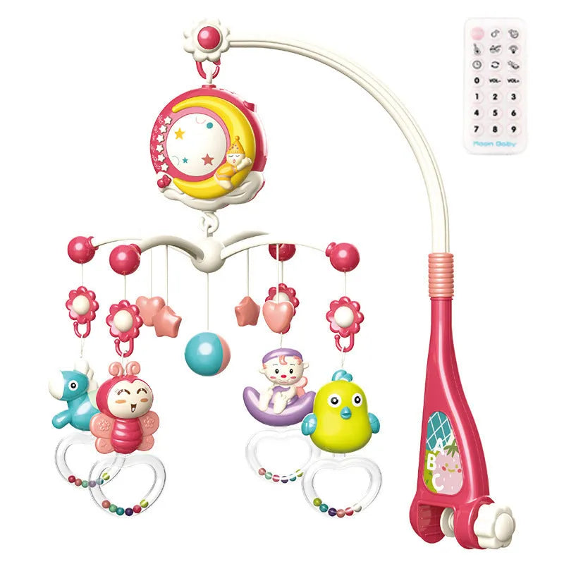 Baby crib mobile with music box, star projection, and remote control for newborn sleep
