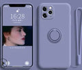 Samsung S20 smartphone in a soft TPU silicone liquid case showing back cover in blue colour.