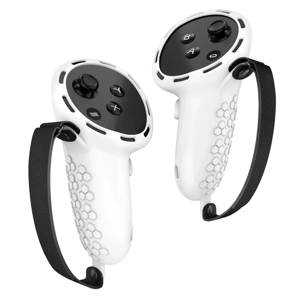 Meta Quest 3 VR controller silicone protective sleeve in assorted colours with wrist strap.