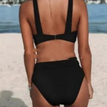 Women's solid colour polyester bikini set with slim fit design shown in multiple colour options