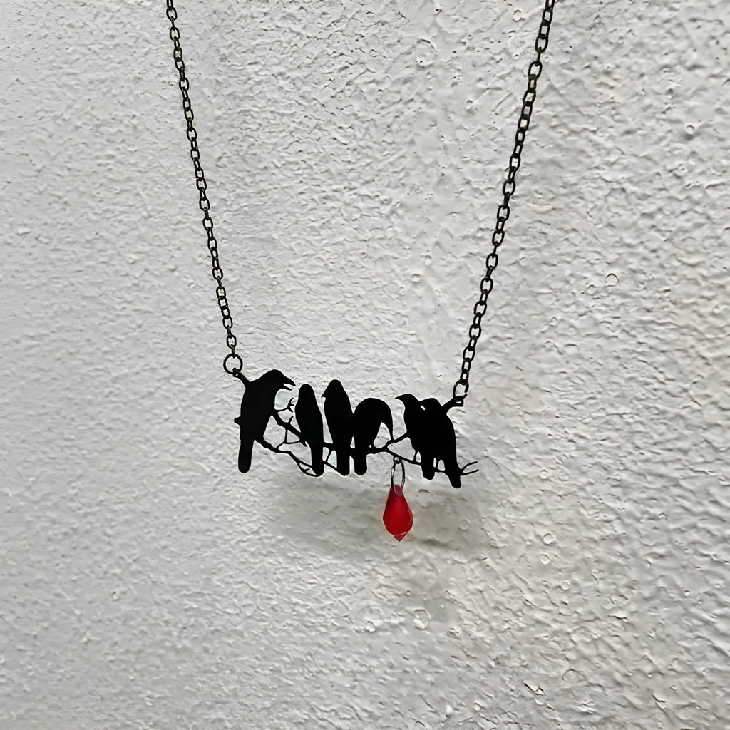 Black crow necklace with cross chain gothic jewellery design
