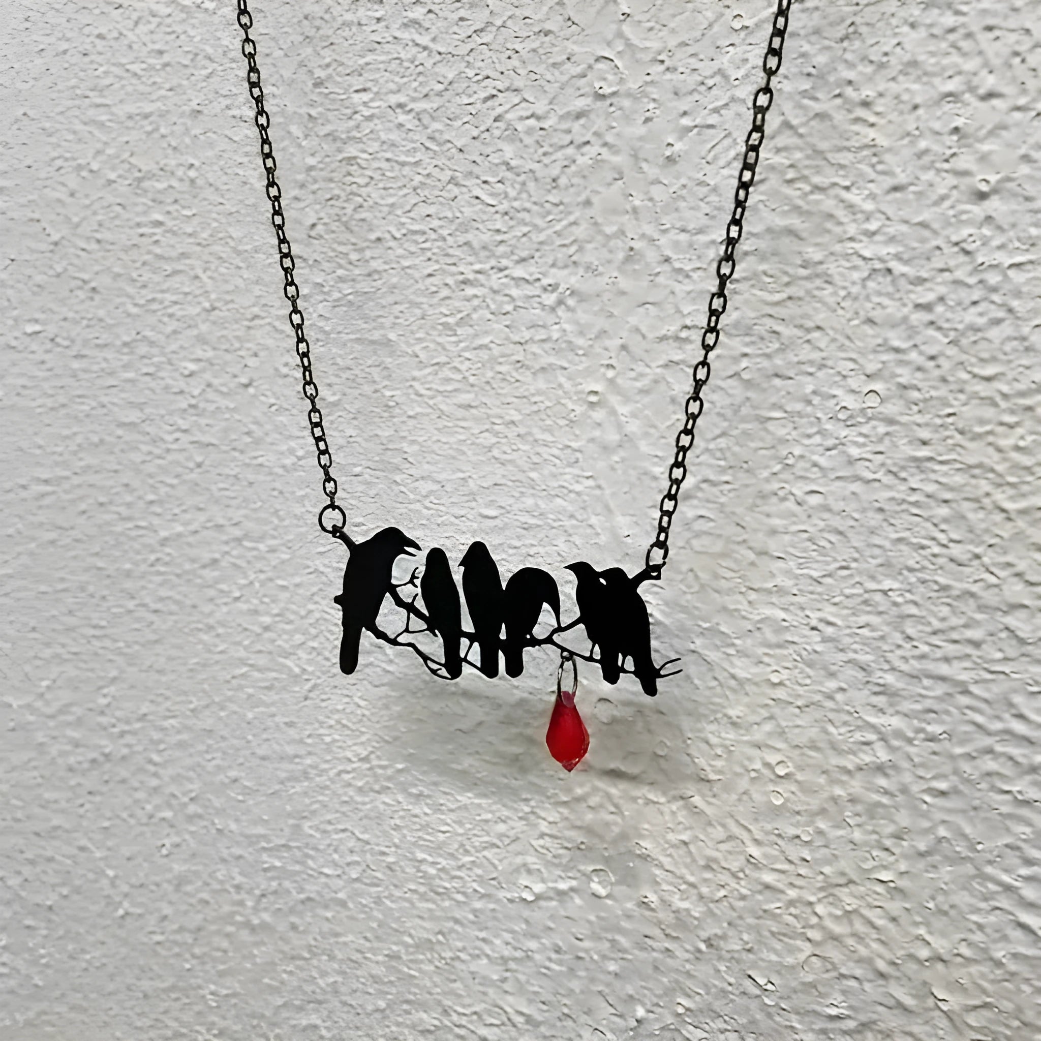 Black crow necklace with cross chain gothic jewellery design