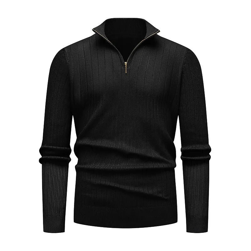Men's half zip striped knit sweater, loose fit, stand collar, long sleeve, available in five colours M to XXXL