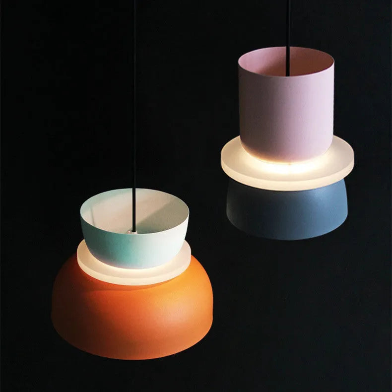 Nordic minimalist iron pendant light fitting with colour-matched finish and warm white bulb