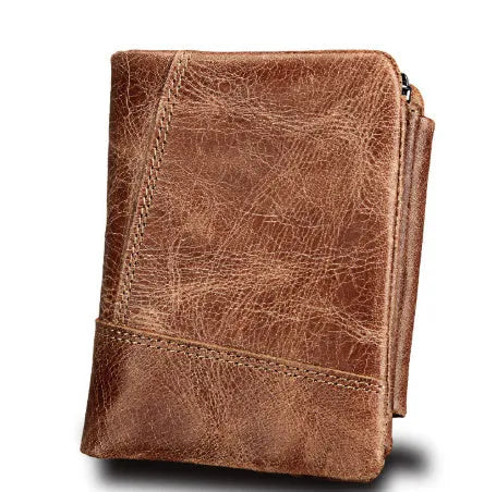 Retro men's leather wallet with multiple card slots in brown, black, or coffee first layer cowhide