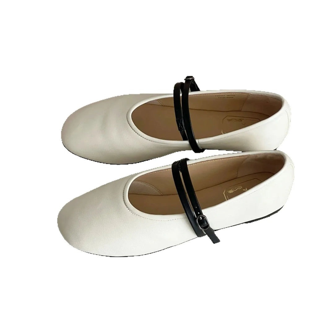 Soft retro Mary Jane shoes round toe sheepskin leather buckle flat shoes black women