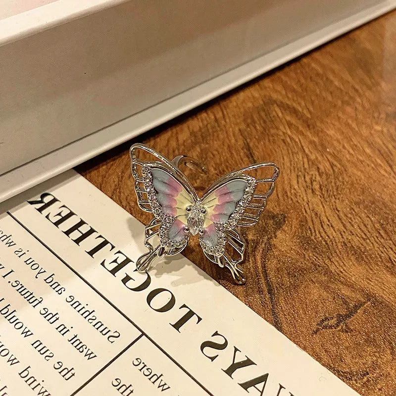 Chinese butterfly design women's copper ring with dripping oil treatment finish