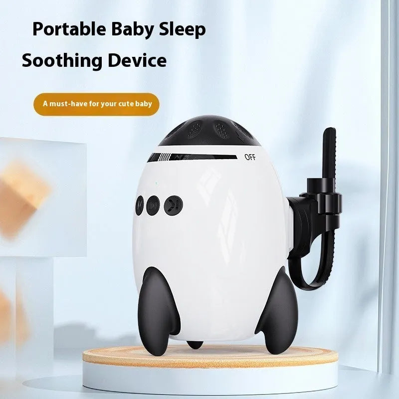 White ABS plastic baby sleep comforter device measuring 12x9.3x8cm with Bluetooth and white noise features