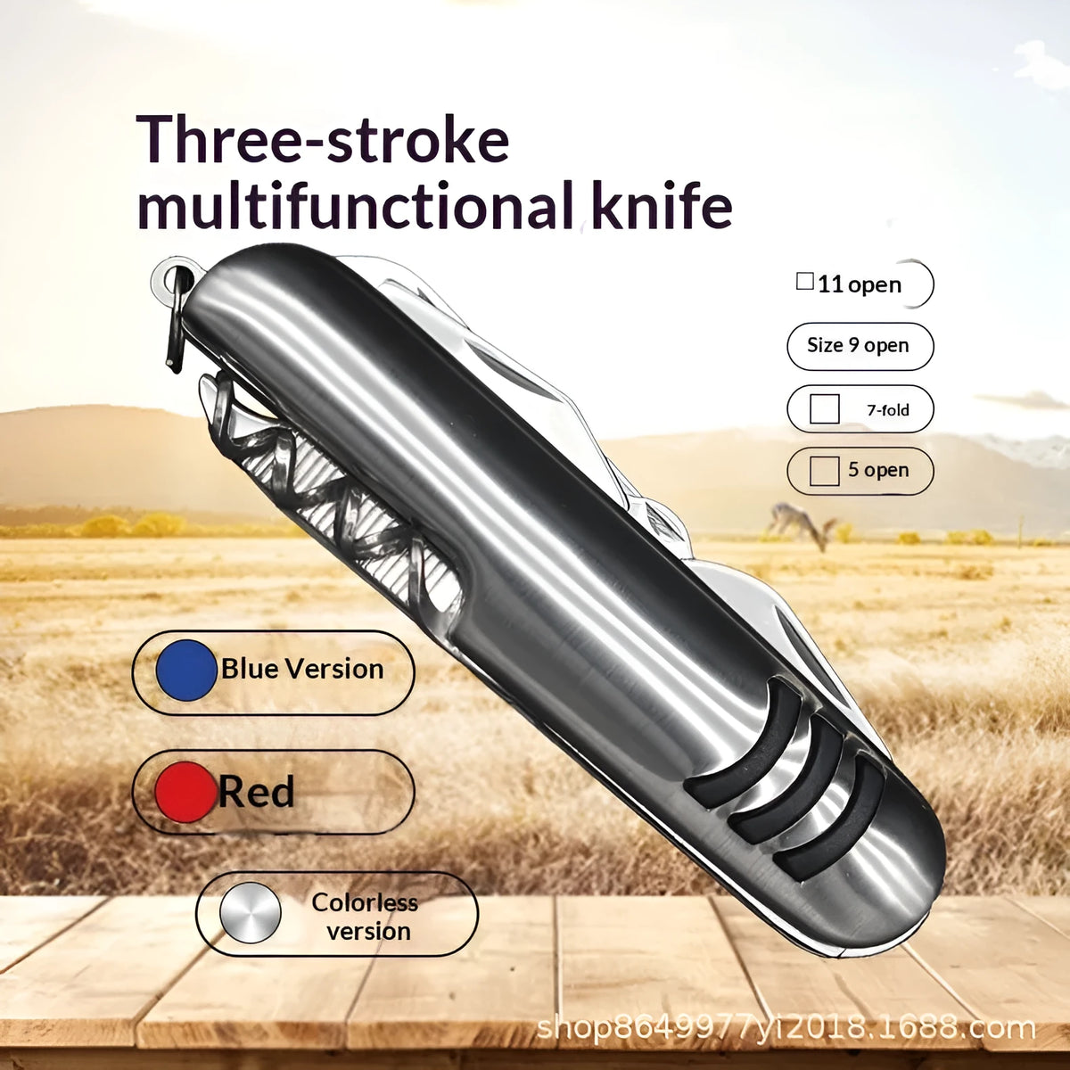 Silver multi-function pocket knife with 2Cr13 stainless steel blade folding outdoors