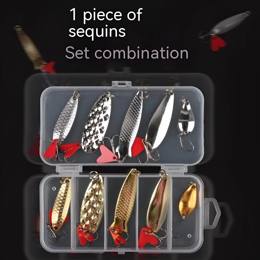 Metal fishing lure sequin sets in gold and silver colours for false bait enhancement