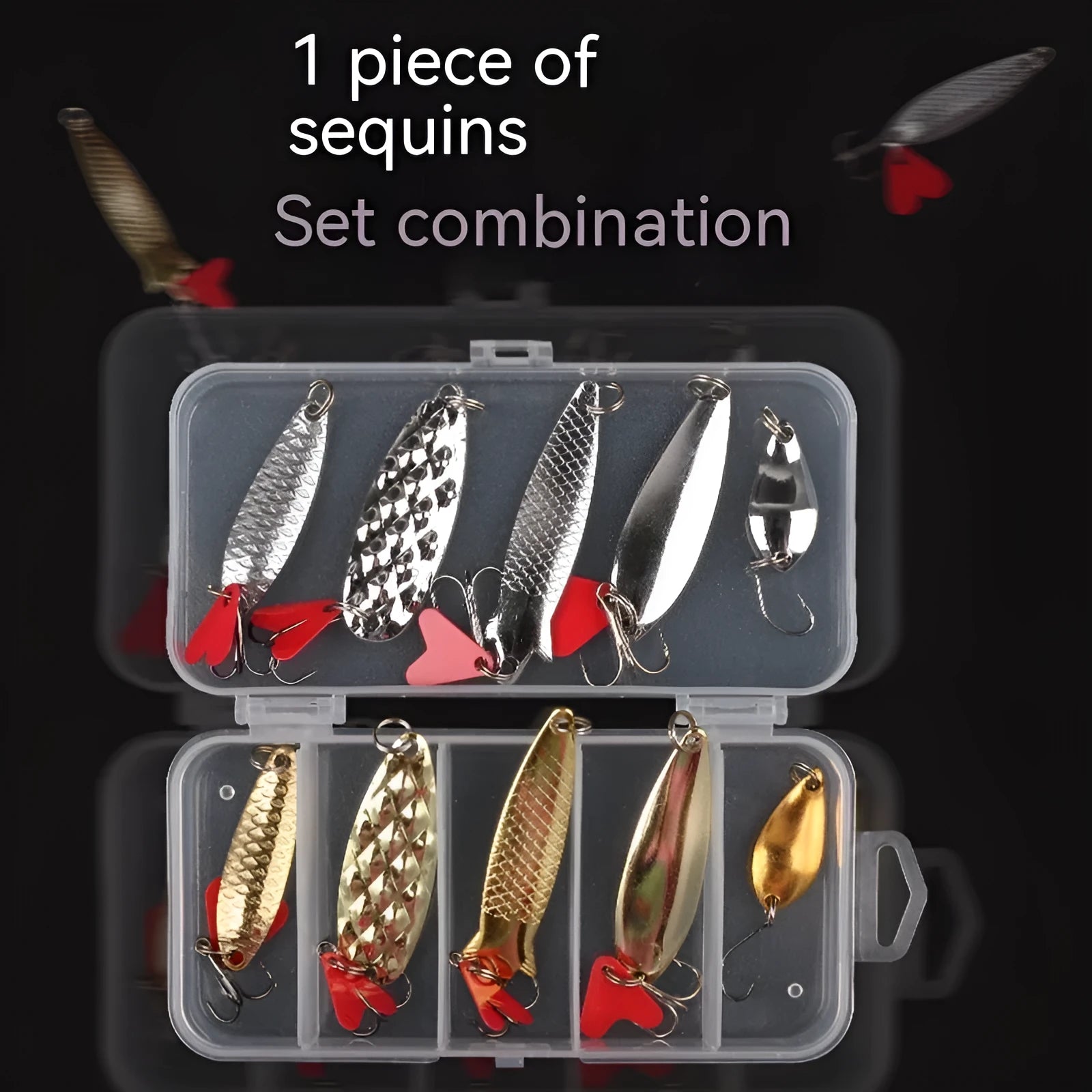 Metal fishing lure sequin sets in gold and silver colours for false bait enhancement