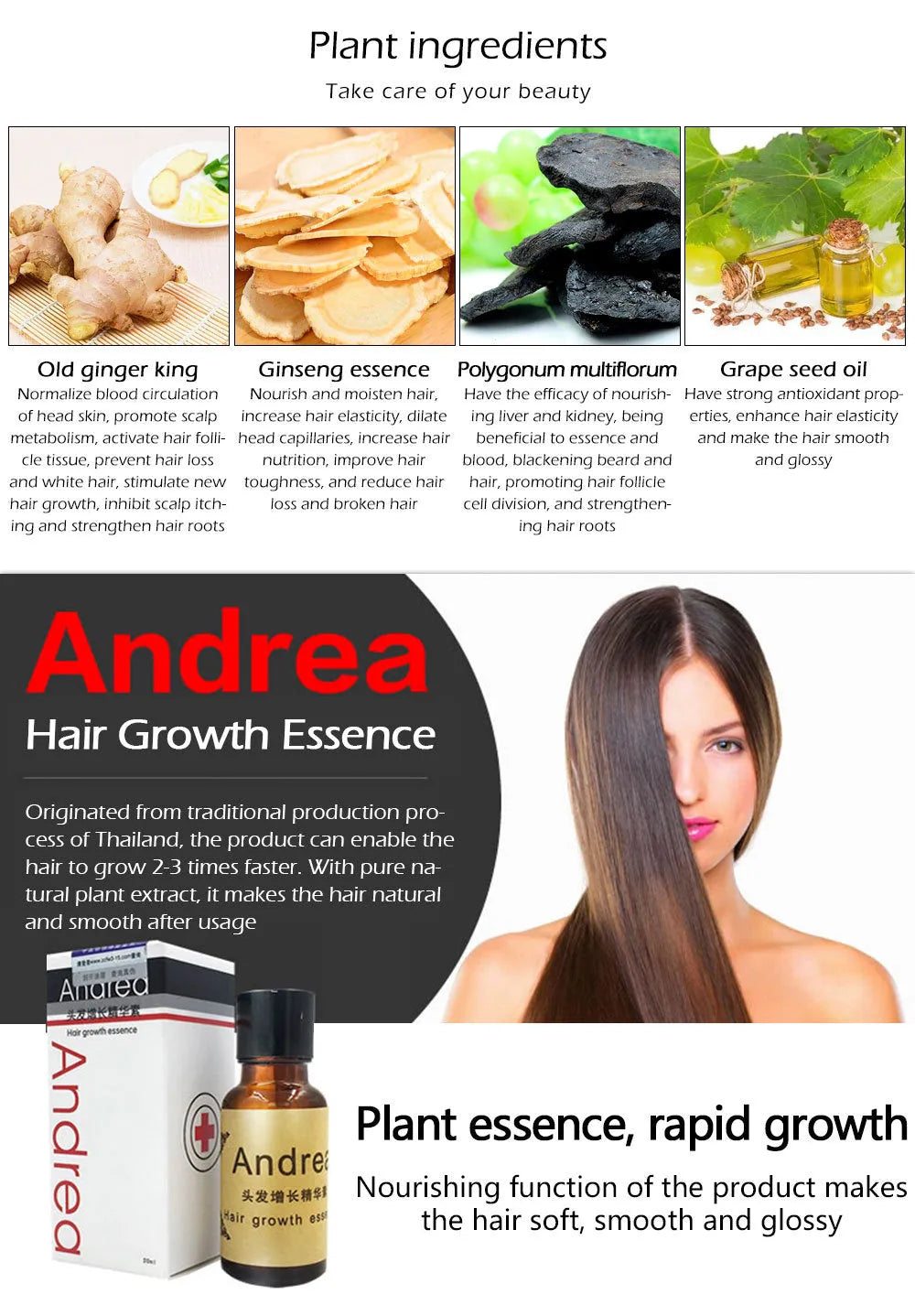 20ml bottle of hair growth liquid with ginger and ginseng natural ingredients for dense hair
