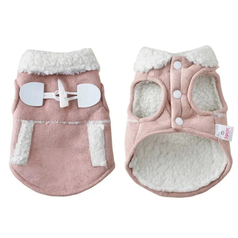 Teddy dog costume in soft lamb velvet, available in Brown or Pink, sizes XS to XL for small dogs