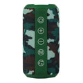 Waterproof outdoor portable Bluetooth speaker in black, camouflage, grey, or red colour.
