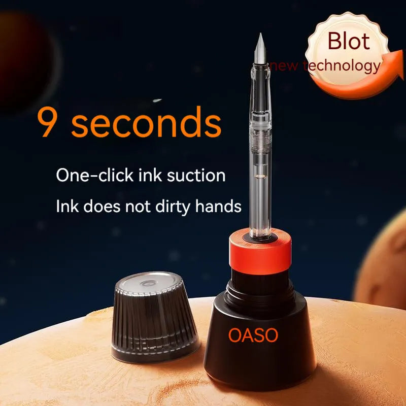 Student automatic suction pen set with plastic shell, choice of 0.38mm or 0.5mm tips, and complete packaging including handbag