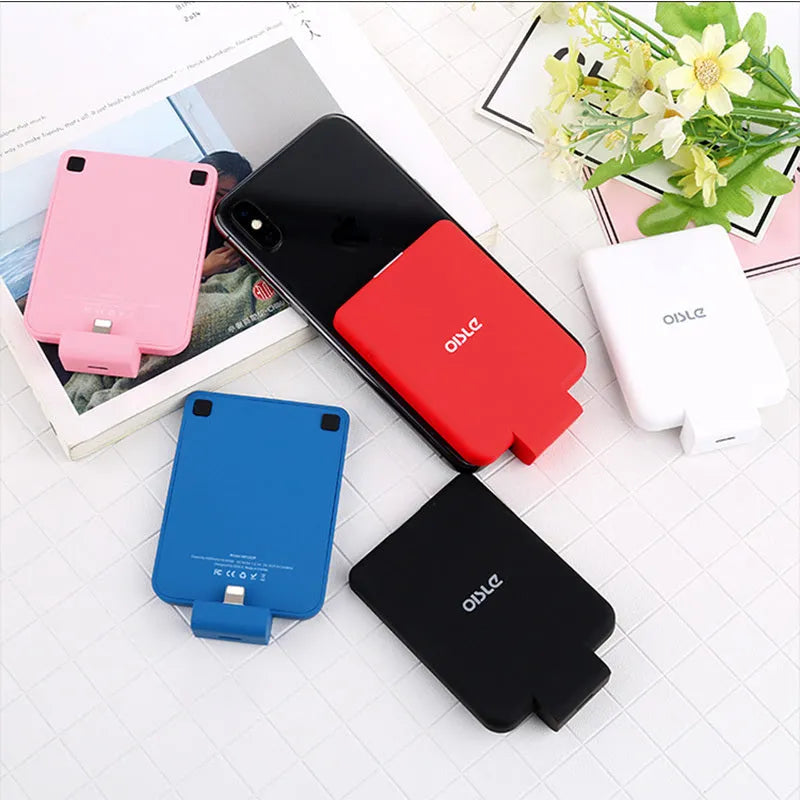 Slim 4500mAh back clip power bank in black, white, blue, pink, or red for iPhone Android Type-C charging