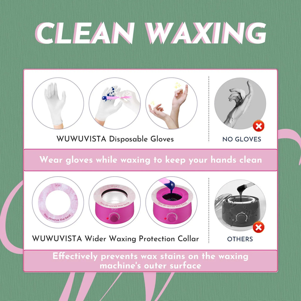 WUWUVISTA professional waxing kit with black wax warmer, coloured wax beads, applicators and aftercare products