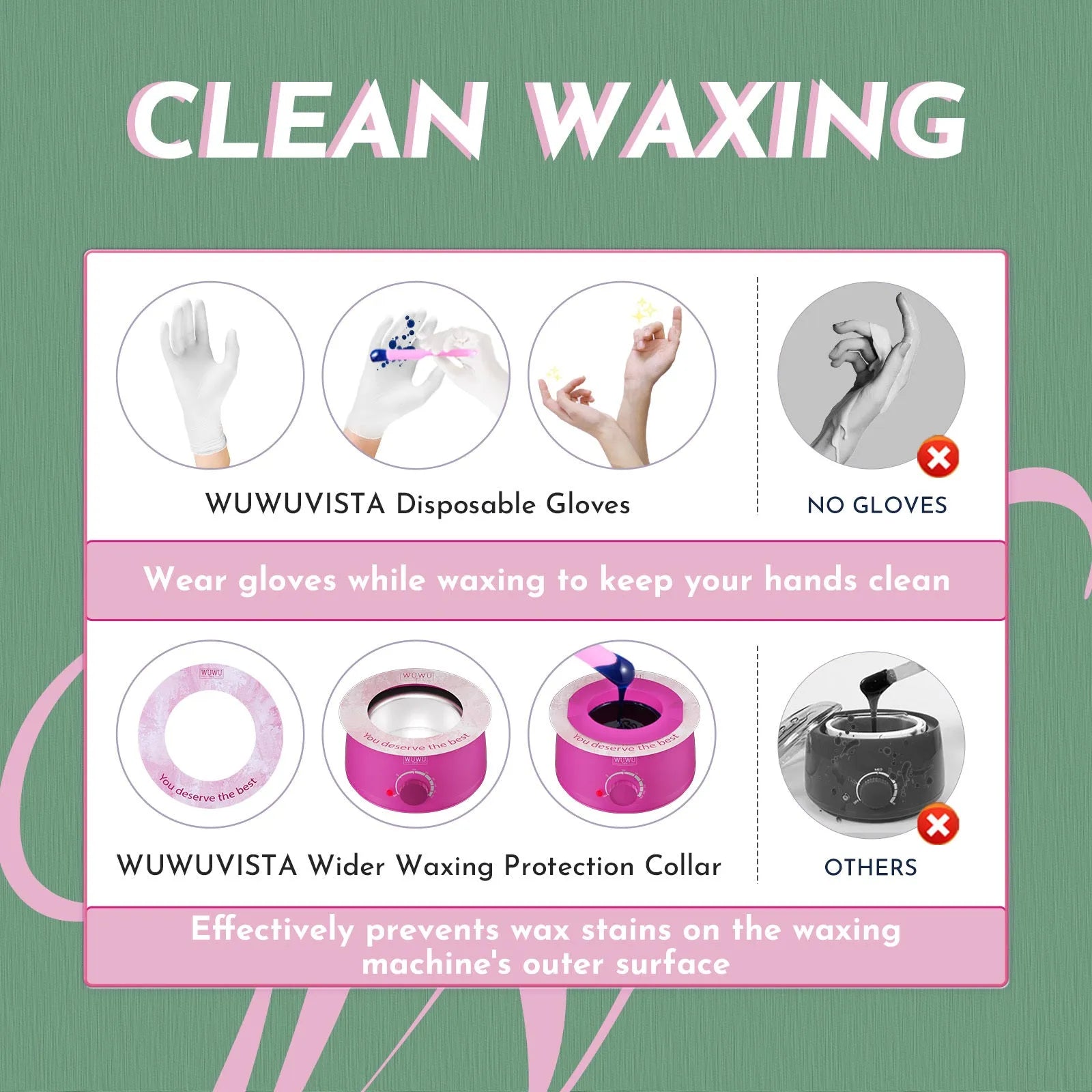 WUWUVISTA professional waxing kit with black wax warmer, coloured wax beads, applicators and aftercare products