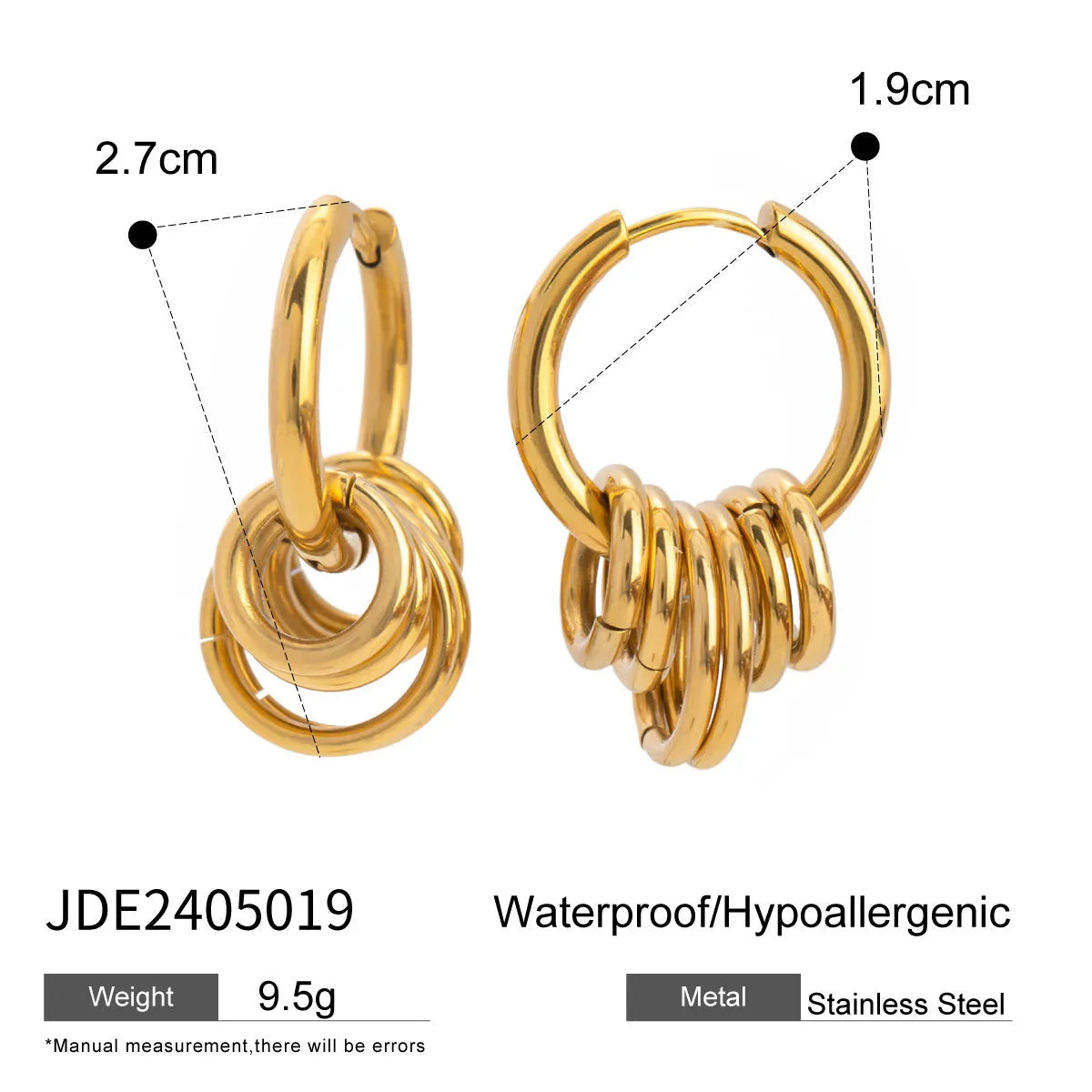 Pair of unisex stainless steel earrings with electroplated finish in ins style