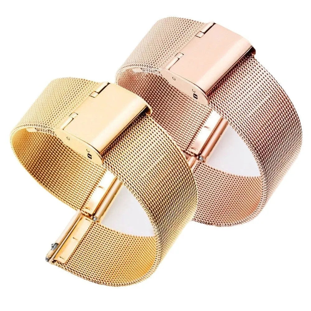 Milani silk woven stainless steel watch band in silver, black, rose gold and gold colours showing texture detail