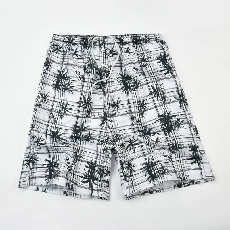 Men's floral printed swimming shorts in polyester fabric showing multiple colour design options