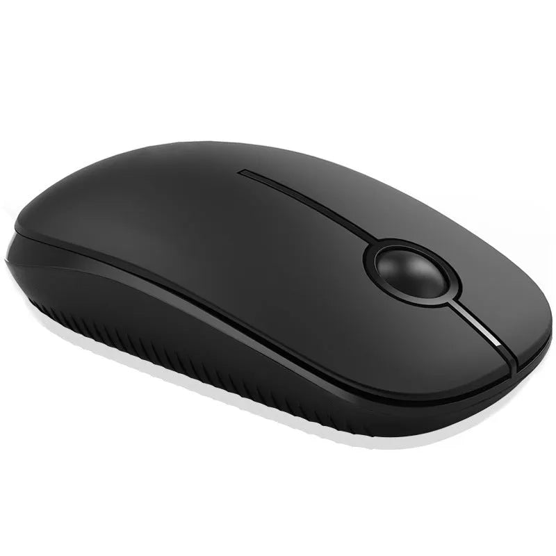 Black 2.4G wireless mouse with compact dimensions 120x66x36mm on desk