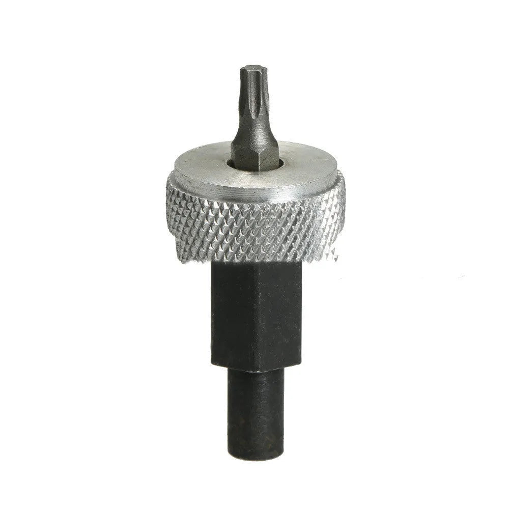 Ignition module wrench tool with carbon steel handle and knurled aluminium knobs on a white background.