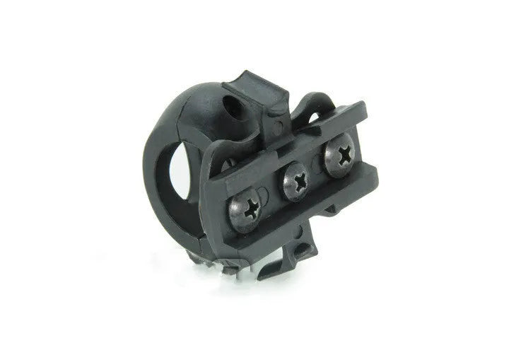 Black helmet flashlight socket mounted on MICH rail with Q5 flashlight fixture bracket