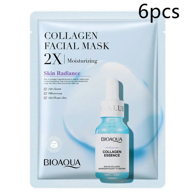 Single-use collagen and hyaluronic acid gel sheet facial mask for skin moisturising and firming.