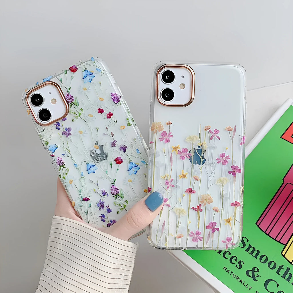 TPU fresh flowers phone case for iPhone with fall protection in pink flower colour